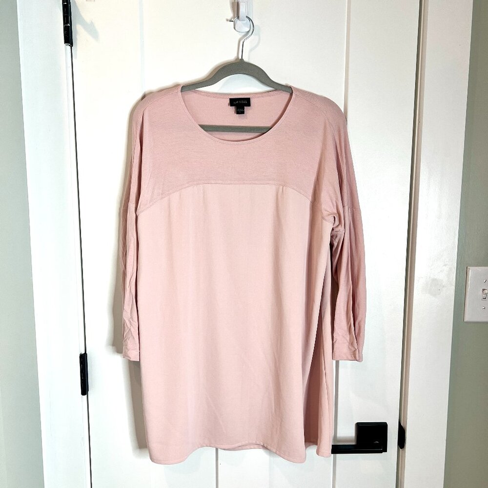 J. Jill WearEver Collection Pale Pink Color Block Long Lined Tunic Top Large